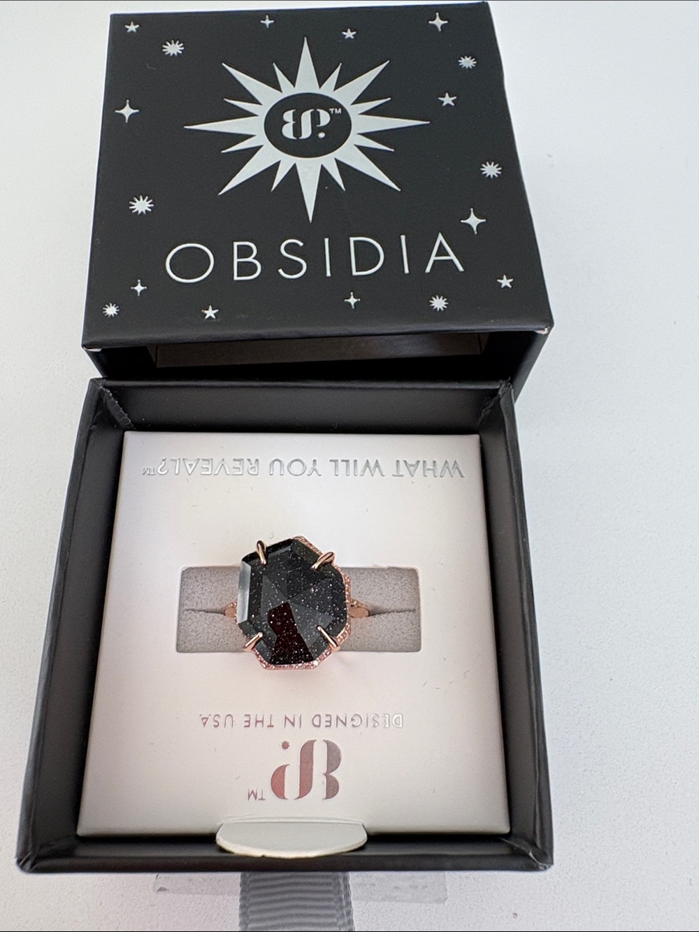 Obsidia Rose Gold Ring with Black Sparkle Stone